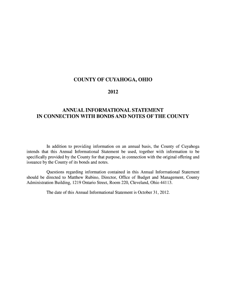 Fillable Online fiscalofficer cuyahogacounty 2012 Annual Informational