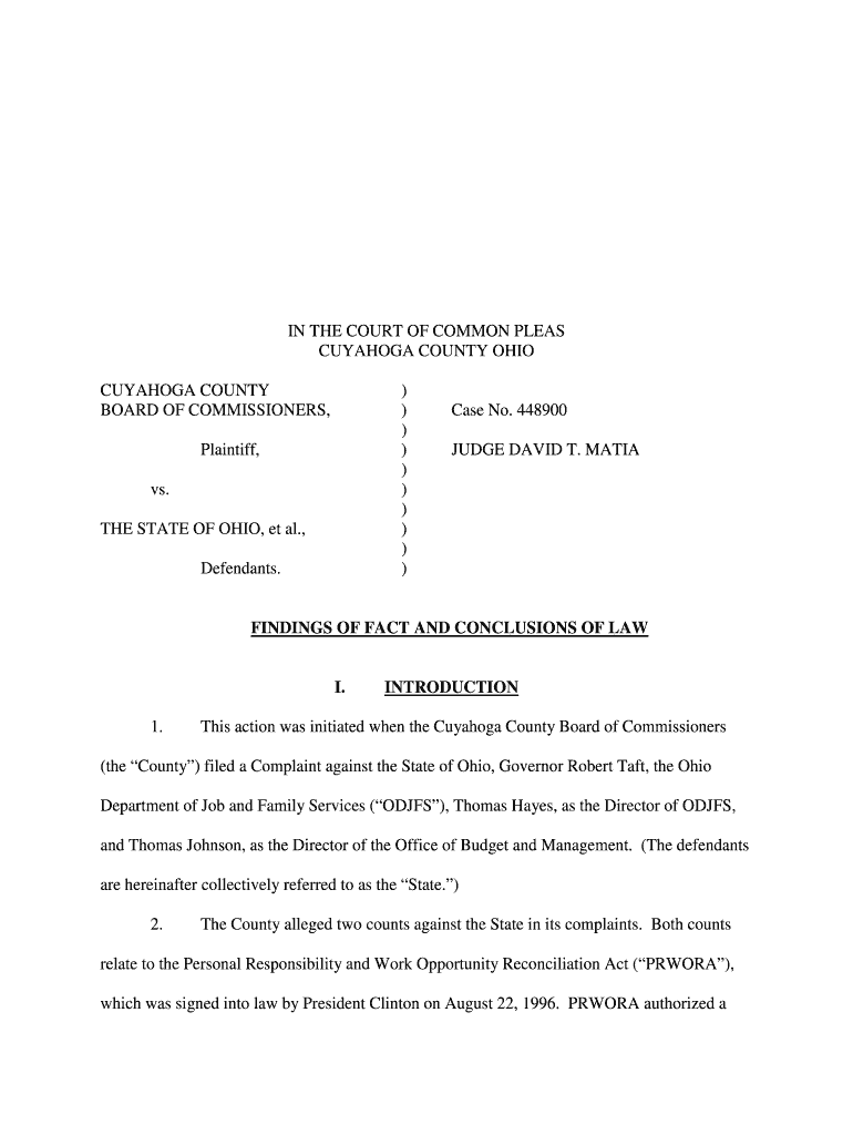 IN THE COURT OF COMMON PLEAS CUYAHOGA COUNTY OHIO CUYAHOGA COUNTY BOARD OF COMMISSIONERS, ) ) ) ) )  Preview on Page 1