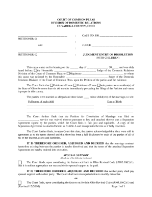 Ohio Dissolution of Marriage Judgment