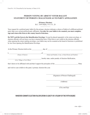 Form 10-Z Challenged Party Affiliation