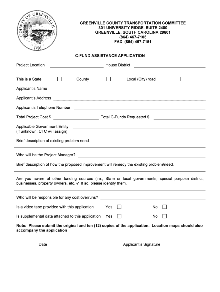 C-Fund Assistance Application and Instructions - Greenville County Preview on Page 1