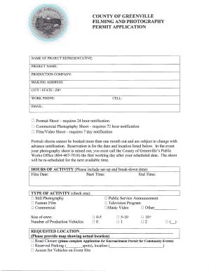 Greenville Filming and Photography Permit Application