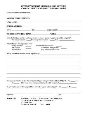 Gwinnett County Cable Communications Complaint Form