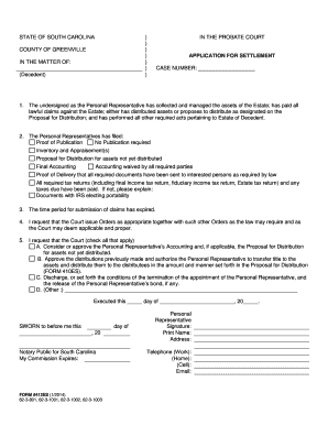 South Carolina Application for Settlement