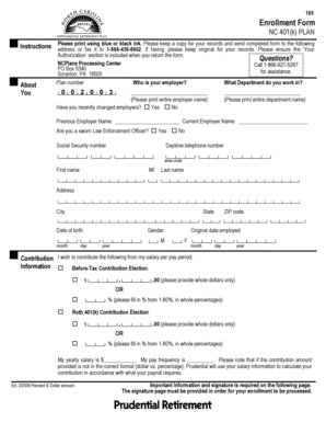 NC 401(k) Plan Enrollment Form