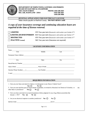 Renewal Application for Electrician’s License