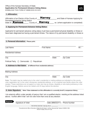 Kansas Permanent Advance Voting Status Application