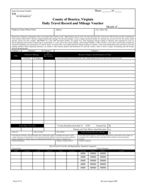 Virginia Daily Travel Record and Mileage Voucher