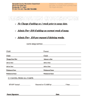 Hernando County Camp Registration Change Form