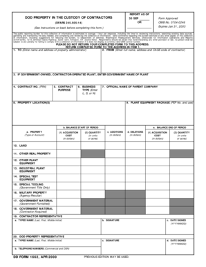 DOD Property in Custody of Contractors Form