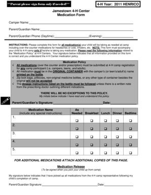 4-H Center Medication Form