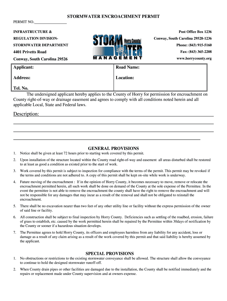 encroachment permit form horry Preview on Page 1
