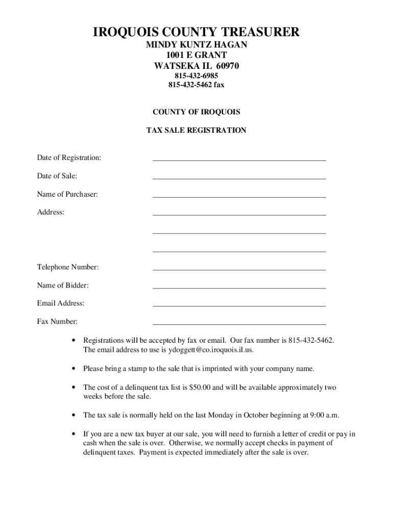Fillable Online TaxSaleBuyerRegis.. Iroquois County Illinois Fax Email Print pdfFiller