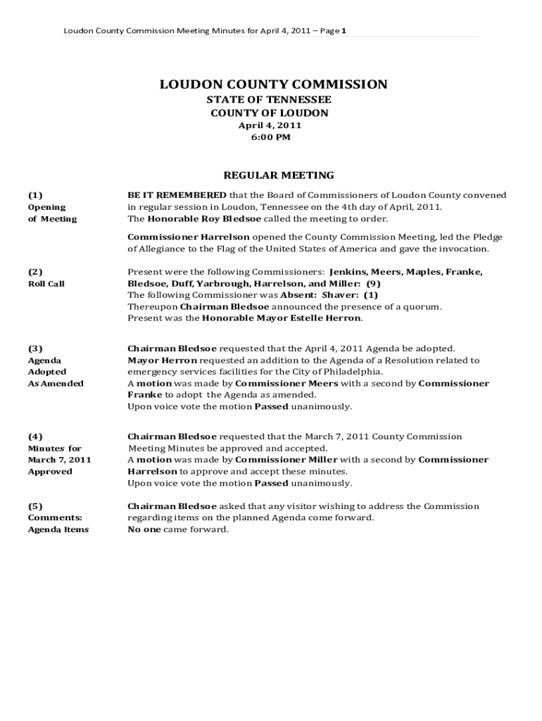 in regular session in Loudon, Tennessee on the 4th day of April, 2011 Preview on Page 1