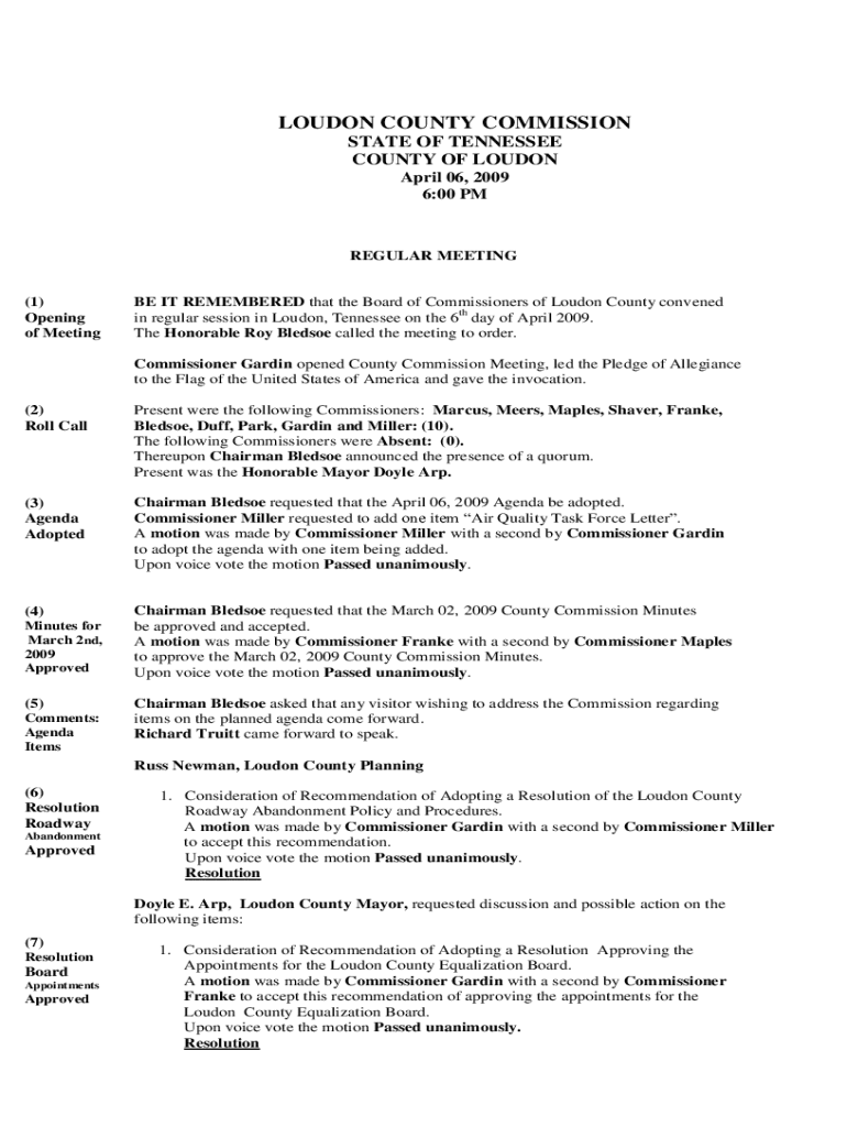 in regular session in Loudon, Tennessee on the 6th day of April 2009 Preview on Page 1