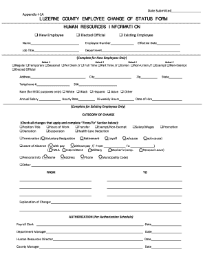 LUZERNE COUNTY EMPLOYEE CHANGE OF STATUS FORM - luzernecounty