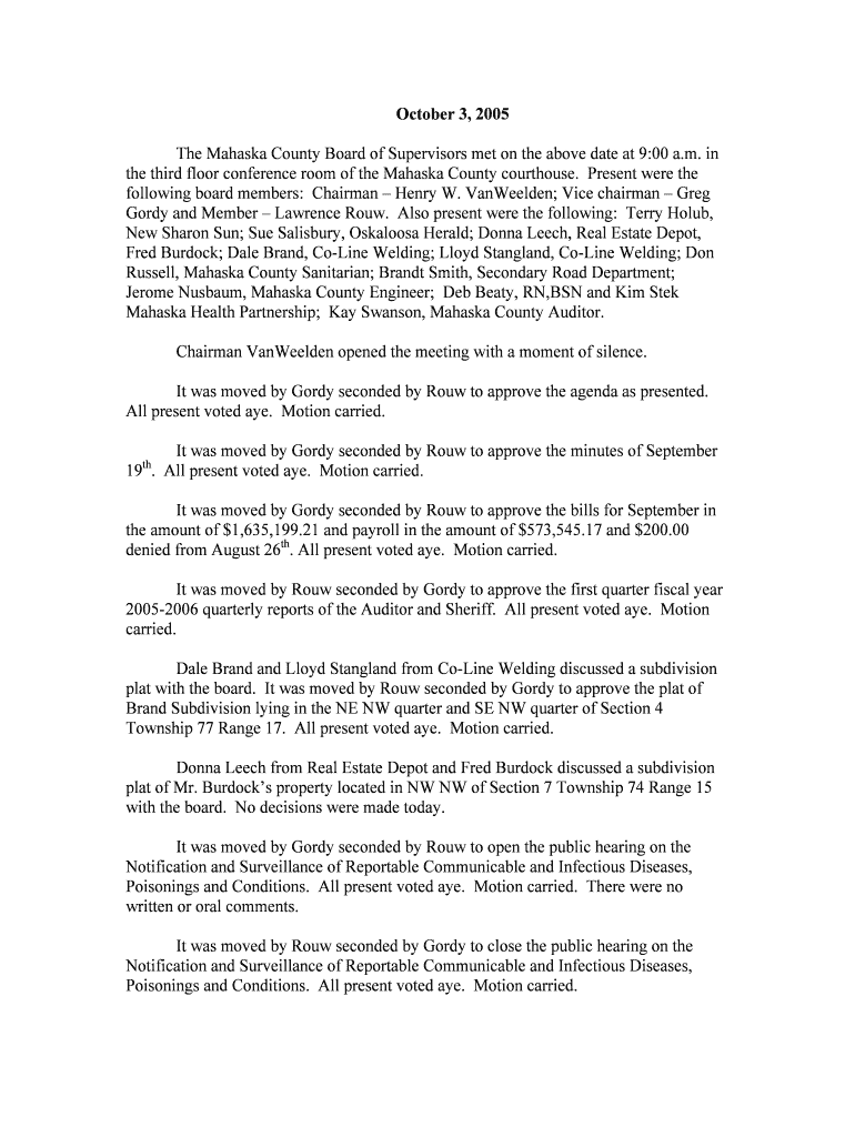 October 3, 2005 The Mahaska County Board of Supervisors met on - mahaskacounty Preview on Page 1