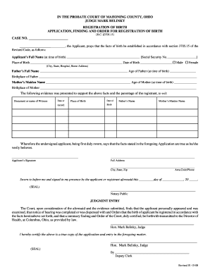 Ohio Birth Registration Application