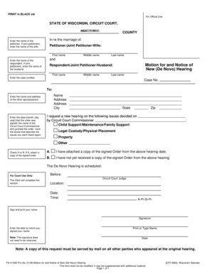 Wisconsin Motion for New Hearing