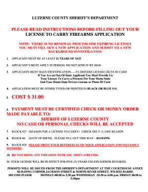 Pennsylvania License to Carry Firearms Application