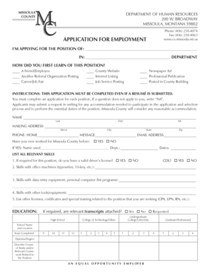 Missoula County Employment Application