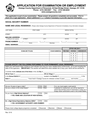 Oswego County Employment Application