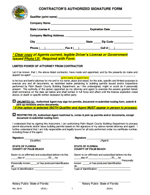 Contractor's authorized signature form - Palm Beach County