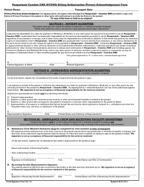 Pasquotank-Camden EMS Billing Authorization Form