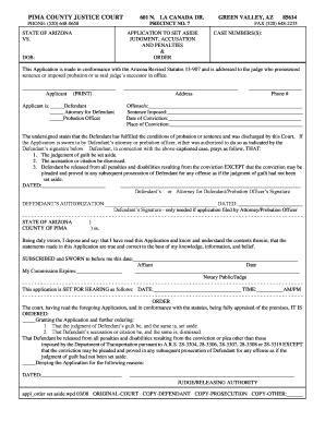 Arizona Application to Set Aside Judgment