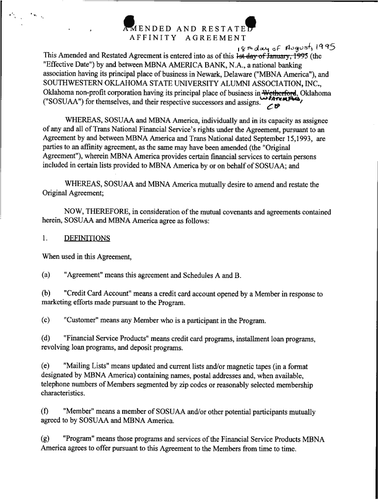 OVIENDED AND RESTATE11 AFFINITY AGREEMENT I C( rk This - files consumerfinance Preview on Page 1