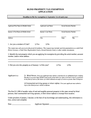 Utah Blind Property Tax Exemption Application