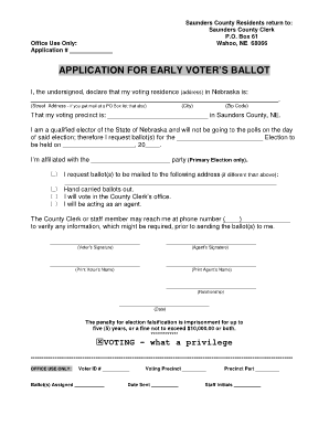 Nebraska Early Voter Ballot Application