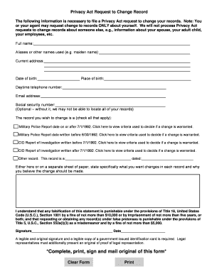 Privacy Act Request to Change Record Approved Jurisdictional Determination Form