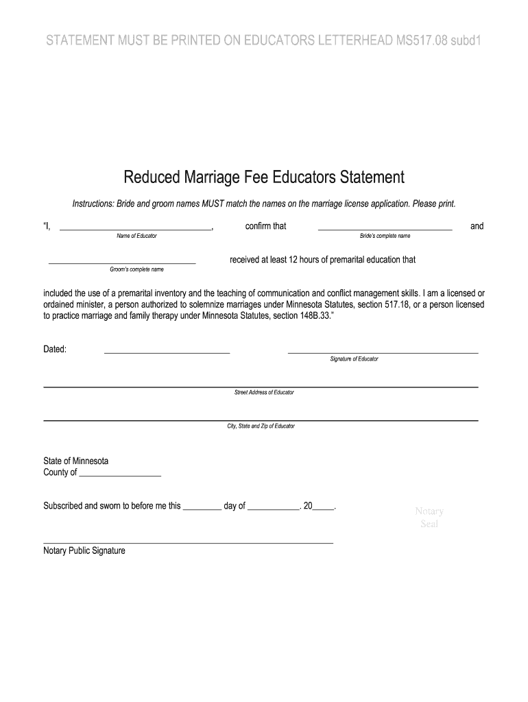 marriage educators statement pdf Preview on Page 1