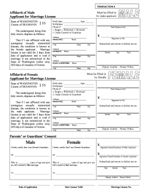 Washington Marriage License Affidavit