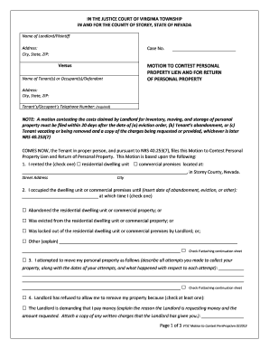 Motion to Contest Personal Property Lien