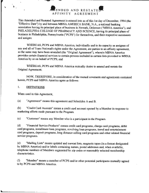 *ENDED AND RESTATEP AFFINITY AGREEMENT This Amended and Restated Agreement is entered into as of thi