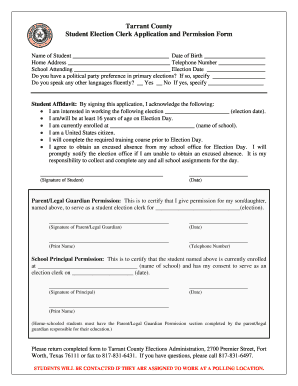 Student Election Clerk Application and Permission ... - Tarrant County