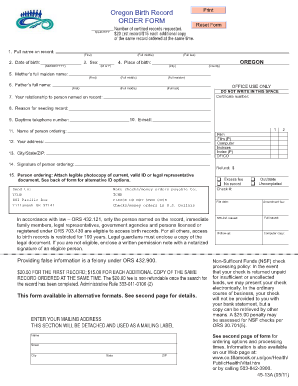 Oregon Birth Record Order Form