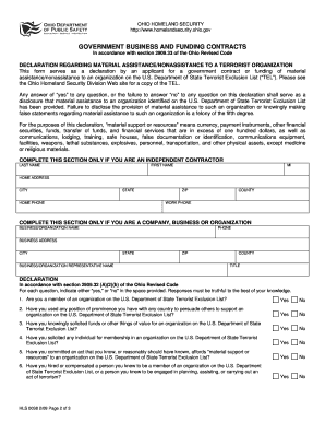 Ohio Government Business and Funding Contracts Declaration