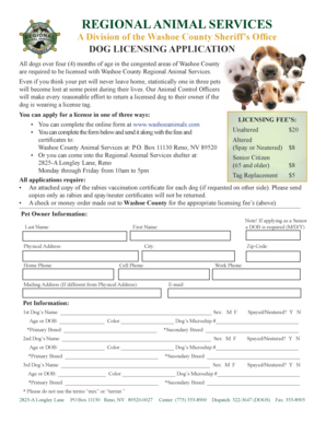 Washoe County Dog Licensing Application