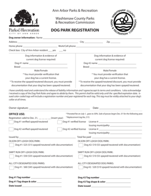 Ann Arbor Dog Park Registration Form