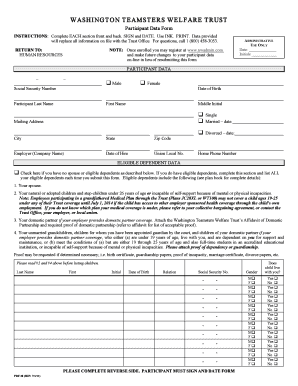 Washington Teamsters Welfare Trust Participant Data Form