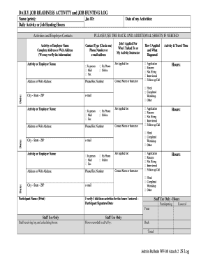 Job Readiness Activity and Job Hunting Log