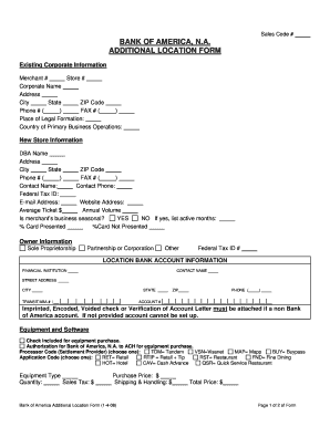 Bank of America Additional Location Form