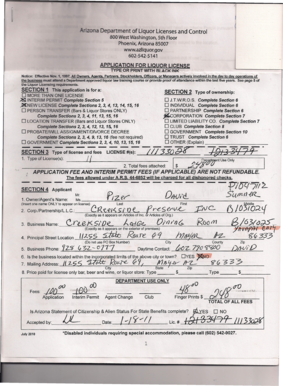 Arizona Liquor License Application