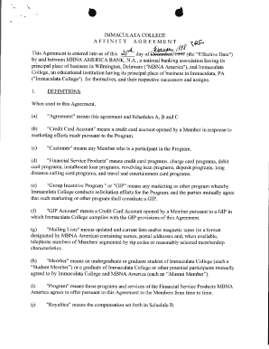IMMACULATA COLLEGE AFFINITY AGREEMENT This Agreement - files consumerfinance