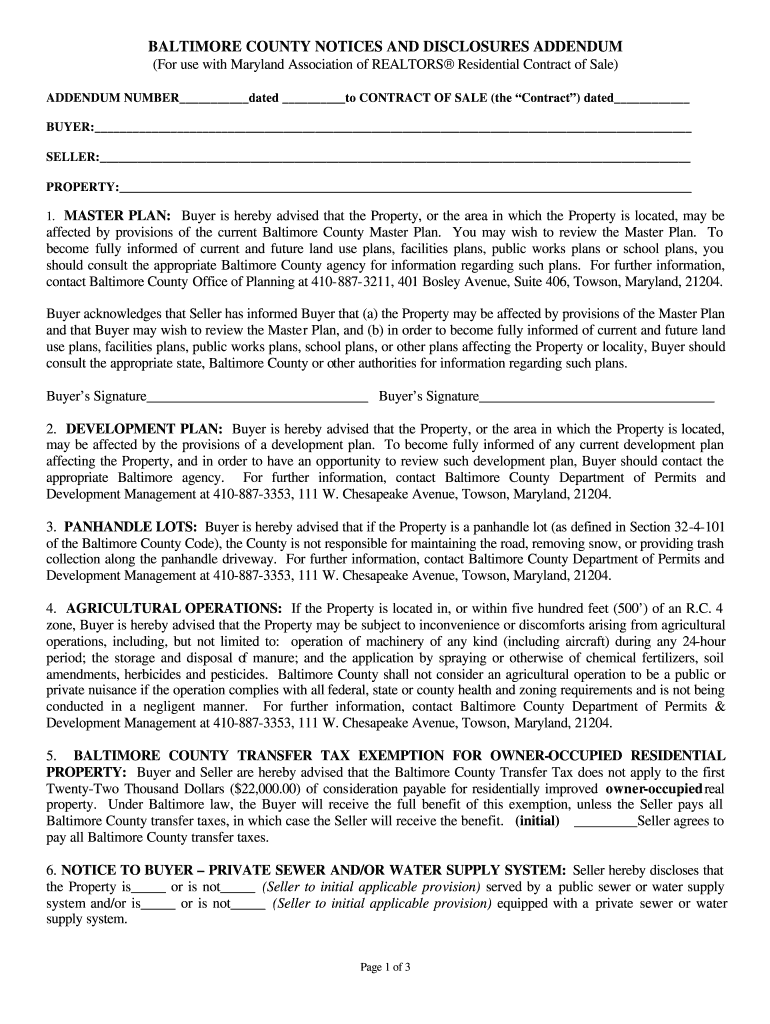 baltimore city notices and disclosures addendum Preview on Page 1