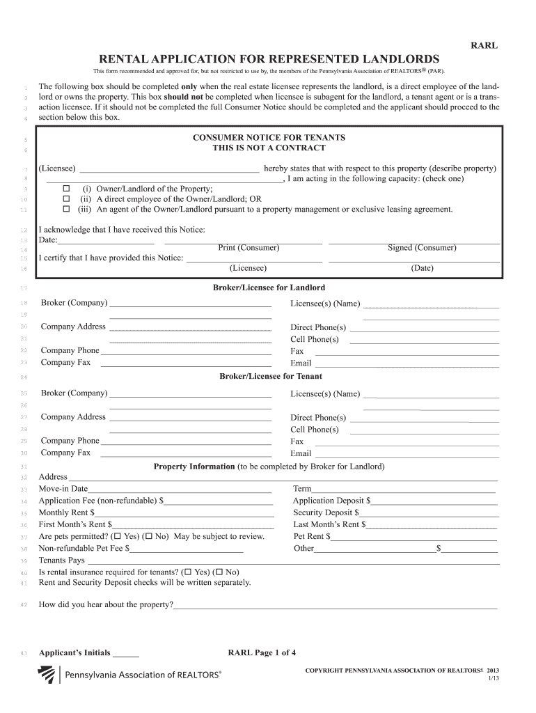 RentAL APPLICAtIOn FOR RePResented LAndLORds - parealtor Preview on Page 1