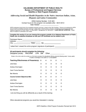 ADPH Satellite or Web Program Evaluation